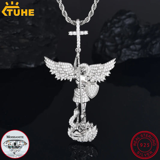TUHE Unisex High Quality D Color VVS1 Moissanite Jesus Iced Out Pendants Angel Pendant For Men Women Hip Hop Jewelry Gifts